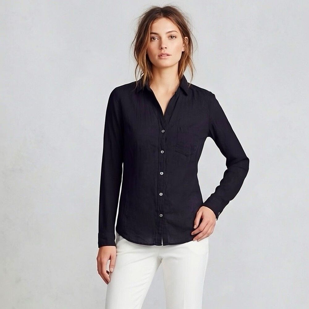 Velvet Shirt Womens Petite Black Button Down Long Sleeve Pocket Office Work Wear